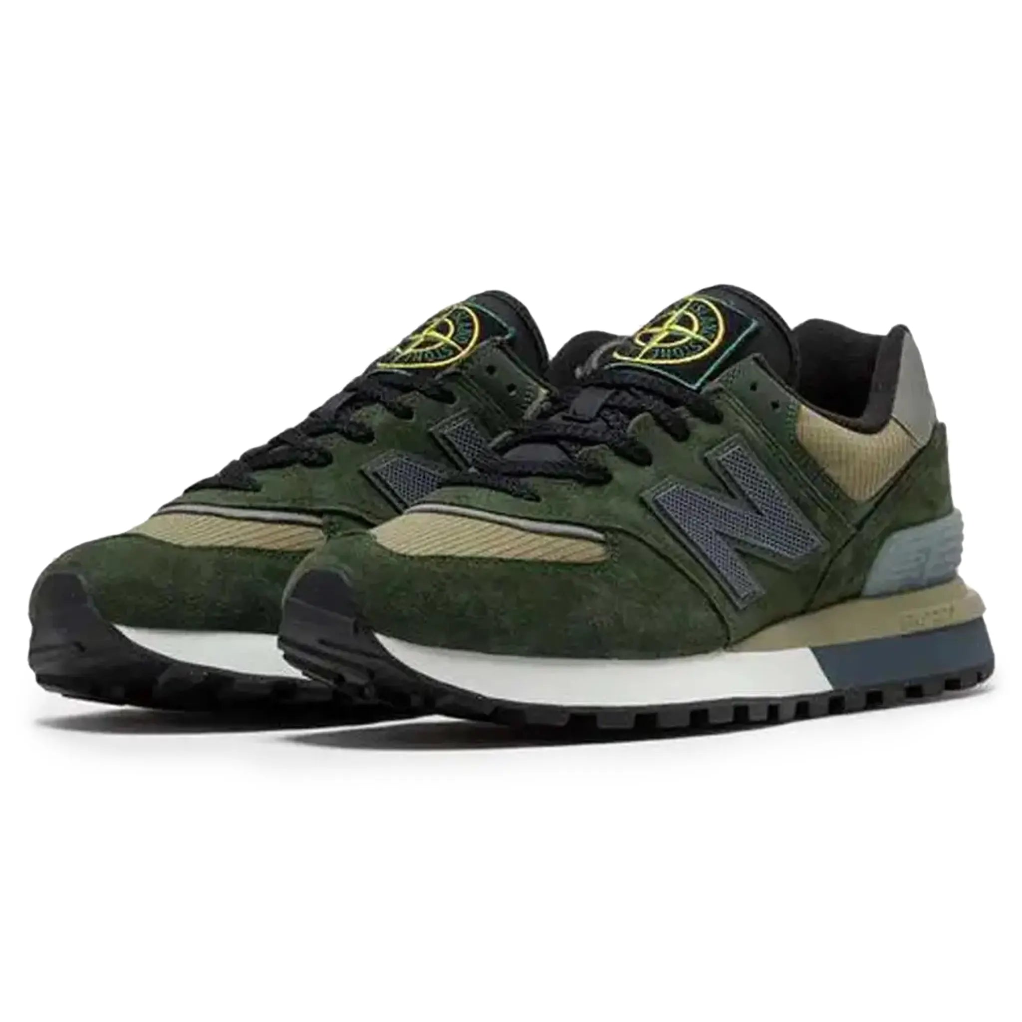 Pair view of Stone Island x New Balance 574 Legacy Dark Green U574LGIL